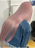 ピンクベージュ透明感カラー/ウルフレイヤーロング/ボブルフ