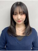 小顔 前髪 レイヤーカット くびれヘア ハイライトカラー"