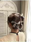 今っぽリボンまとめ髪