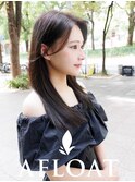 美髪ミディアムストレート　流し前髪　暗め透明感カラー