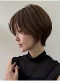 横浜西口大人ショートボブ前髪なしココアベージュ韓国30代40代