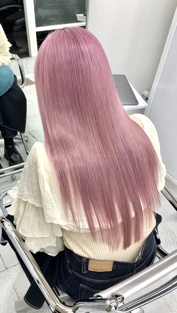 色落ちがミルクティーになるピンクヘアー/ 髪質改善 / 毛髪化学