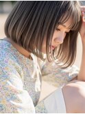 切りっぱなしボブ/ハイライト/縮毛矯正