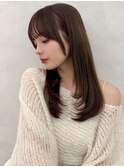 顔まわりレイヤーカットバタフライカットココアブラウン
