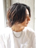 フェザーパーマ/ブルーブラック/刈り上げセンターパート[新宿]