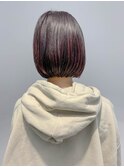 bob[切りっぱなしボブ、ハイライト、ボルドー、ピンク]