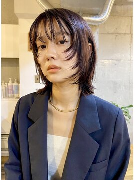 ピンクブラウン☆レイヤーボブショートウルフミディアムウルフ