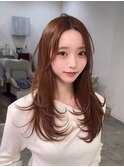 オレンジベージュ/レイヤーカット/韓国ヘア