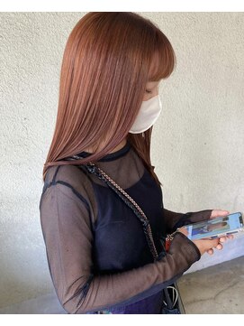 ガーデンヨコハマ(GARDEN YOKOHAMA) 切りっぱなしセミロングオレンジブラウンベージュ前髪イメチェン