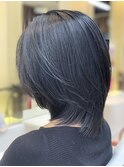30代40代　暗髪濡れ髪/ひし形レイヤーミディ/ミディアムウルフ
