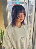 ウルフカット　インナーカラー　ペールパープル　紫
