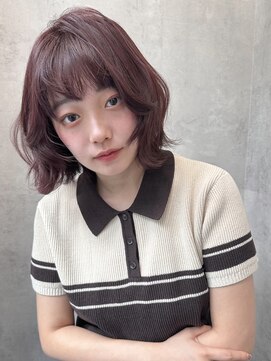 ラベル 渋谷(LAVEL) ローズピンクワインレッドボブウルフフェイスレイヤー渋谷