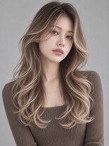 トリニティ(trinity)&nbsp;ハイライト バレイヤージュ ミルクティーベージュレイヤーカット
