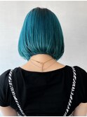 10代20代★ボブかわいいダブルカラーブリーチターコイズブルー