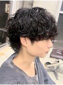大名波巻きスパイラルパーマメンズマッシュウルフシャドウパーマ