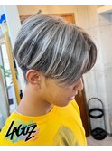 ホワイトメッシュ × センターかきあげマッシュ