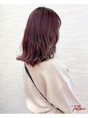 透明感カシスブラウン外ハネミディ