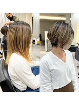 バンプ ギンザ(BUMP GINZA) 〈30.40.50代 〉白髪ぼかしハイライト×ショートボブ【ERIKA】