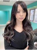 韓国風巻き/ツヤ髪/黒髪/まるちぷるエクステ/細めハイライト