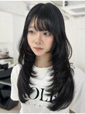 ハイライトカラーミルクティーベージュ海外レイヤーカット