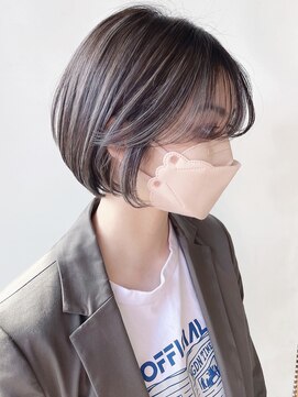 モリオフロムロンドン 原宿本店(morio from London) 【morio 原宿】丸みボブ 立体感ハイライト グレージュカラー