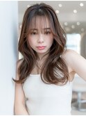 大人かわいい前髪セシルカットココアブラウンフリンジウェーブ