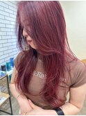 20代30代大人かわいいバタフライレイヤーカット ワインレッド