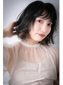 インナーカラーハイライト黒髪Aラインボブパーマv上尾20代30代