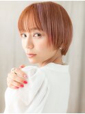透明感カラーアプリコットオレンジ丸みショートY志木20代30代
