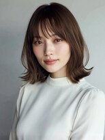 リアン 横須賀中央店(Lien)&nbsp;レイヤーカット 外ハネミディ ダークブラウン 前髪カット 30代