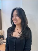 ワンホンレイヤーラテグレージュ韓国巻き結べるレイヤーカット
