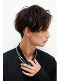 センターパート、ツーブロック、スパイラルパーマ、メンズカット