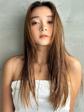 ラフィスヘアー アール 川西店(La fith hair R) 【La fith】キャラメルベージュ×かき上げバング