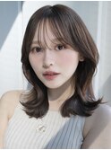 ハイライトカラー大人ヘアモテ髪前髪パーマオフィスヘア