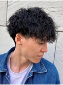 ダークアッシュニュアンスパーマ韓国マッシュベリーショート