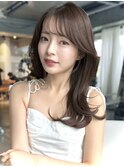 モーヴピンクベージュカラー韓国レイヤースタイル前髪カット
