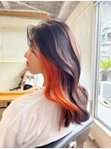 オレンジインナーカラー/イヤリングカラー/韓国女子渋谷表参道