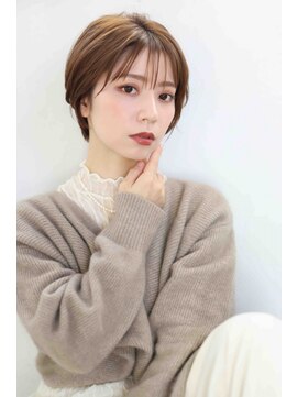 ムウ 難波(MOU) クールショートボブ前髪イメチェンピンクベージュ30代40代50代