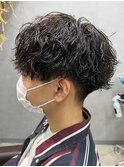 メンズパーマセンターパートマッシュツイストスパイラルパーマ