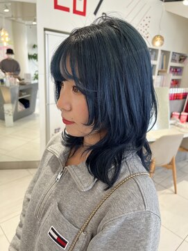 ステラ ヘア デザイン サロン(STELLA hair design salon) ミディアムレイヤー　ブリーチでオトナブルー　【杉若】