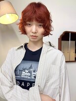 テトヘアー(teto hair)&nbsp;赤ボブ　ゆるめパーマ　暖色ボブ　ふんわりパーマ　オレンジボブ