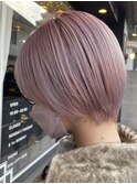 ダブルカラーピンクベージュベージュカラーケアブリーチミニボブ