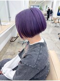 ハイトーンパープル/ラベンダーカラーケアブリーチ/前下がりボブ