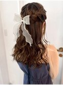 ウェーブヘア ハーフアップ ヘアセット ヘアアレンジ