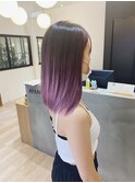 バレイヤージュ×パープルカラー×ミディアムAラインボブ