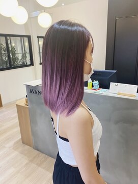 チェレ ブラン 堺東店(Chere brun) バレイヤージュ×パープルカラー×ミディアムAラインボブ