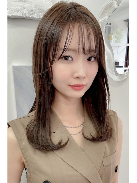 ★BERRYピンクブラウンフレアバングフェイスレイヤー美髪韓国風