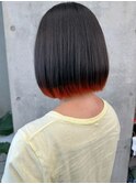 +裾カラー重めボブ大人ボブオレンジベージュ前髪なし30代40代1
