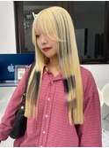 11080ホワイトブロンド金髪ブロンド黒髪ハイライトメッシュ