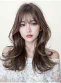 韓国レイヤーロング美髪グレージュアッシュインナーグレージュ